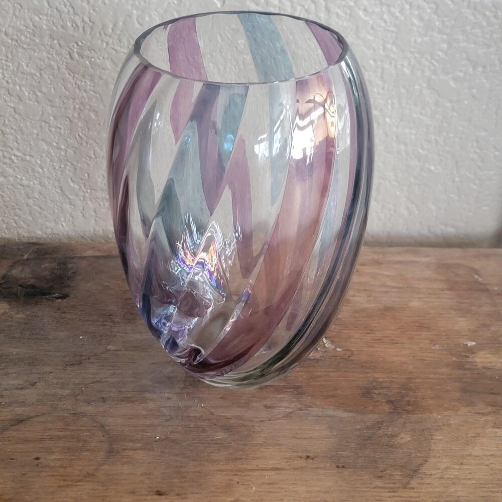 Unmarked Multicolor Swirl Art Glass Table Vase Medium Contemporary Home Decor